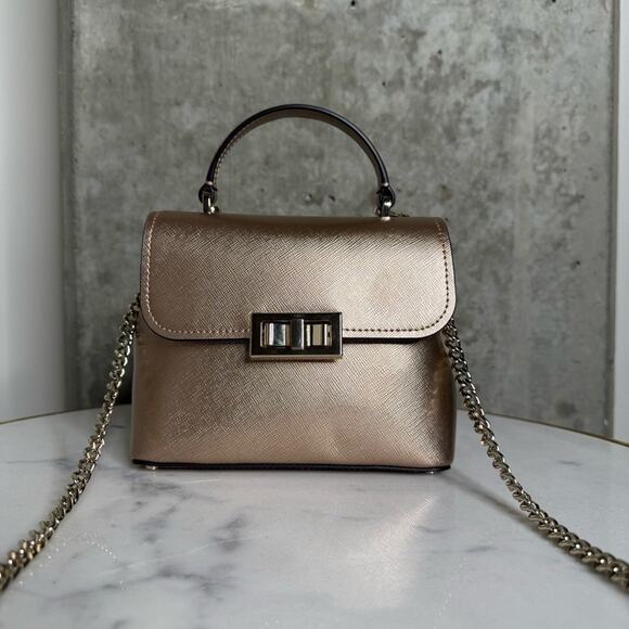 Kate Spade Rose Gold Top Handle Mini Satchel in Metallic Saffia Glittering - Picture 5 of 14